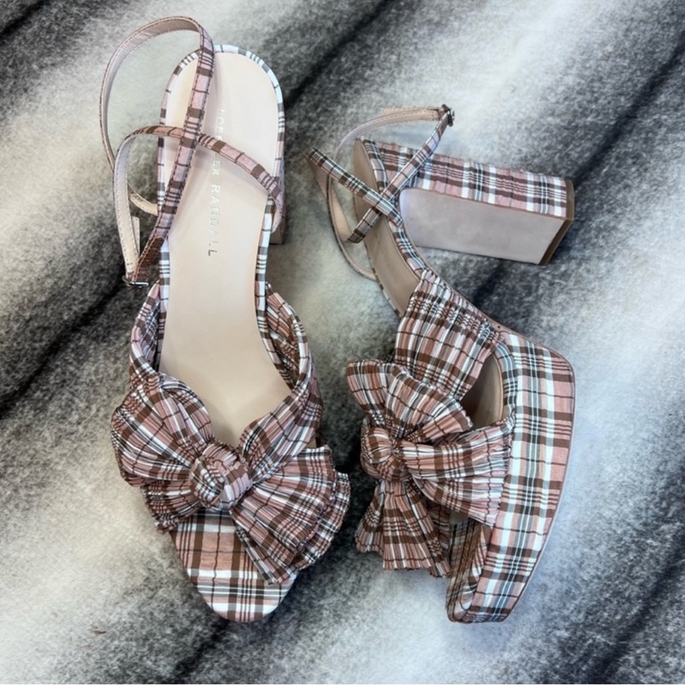 Loeffler Randall Natalia Day Plaid Pleated Platform Sandals Heels